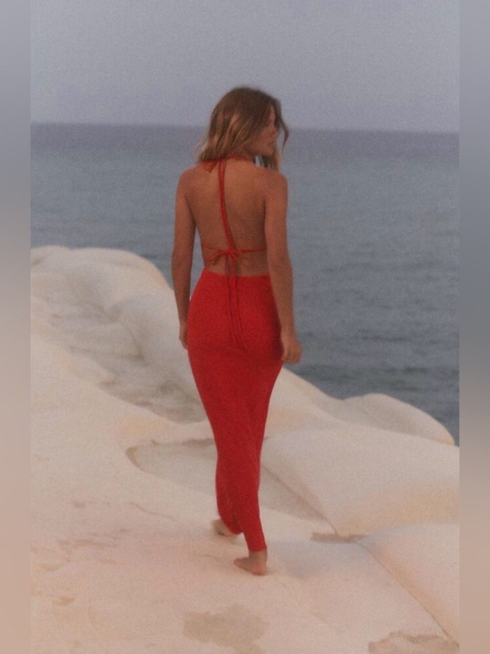 NWT ZARA Red Halter Draped Cowl Neck Maxi Dress Size Large - Picture 2 of 10
